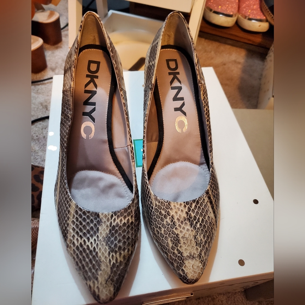 New DKNYC  snake skin heels.